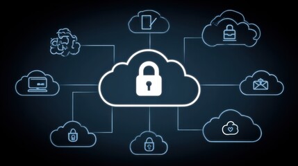 Cloud security solutions for data protection digital environment infographic illustration technology informative viewpoint