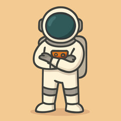 Cartoon Astronaut with Arms Crossed, Wearing White Spacesuit and Teal Visor