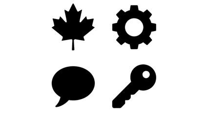 Collection of four icons maple leaf, gear, speech bubble, key