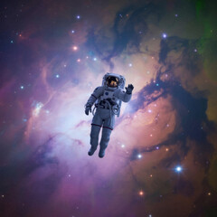 Astronaut Floating in a Colorful Nebula Filled with Stars © Ridwan