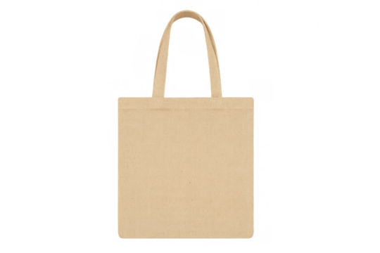 Frontal view of a blank reusable shopping bag on transparent background, perfect for showcasing your designs