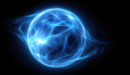 Glowing blue energy sphere on black background (2)