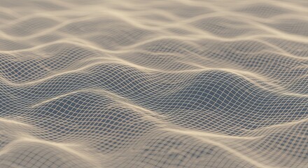 Abstract Beige and Blue Grid Wave Pattern: A Digital Rendering of Flowing Data or Energy