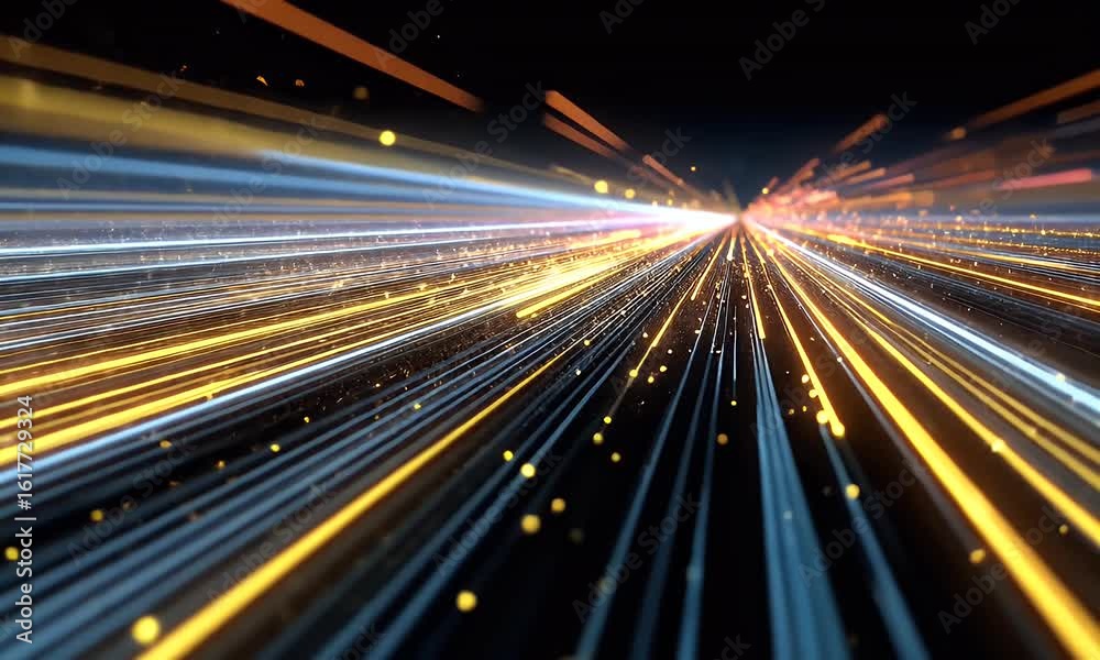 Wall mural abstract digital background with colorful light streaks and lines moving rapidly in the dark,
