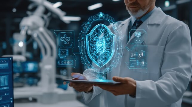 Cybersecurity innovations in a high-tech lab technology sector digital interface modern environment close-up view data protection concept