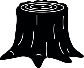 Black wood tree stump silhouette isolated on white