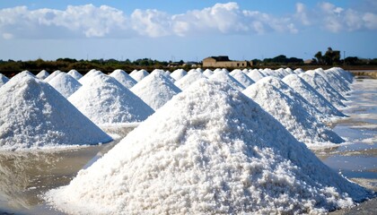 Obraz premium Salt piles under a blue sky
