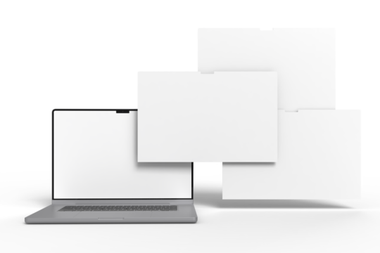 Modern Laptop Screen Website Mockup. Showcase websites, apps, or browser interfaces. Blank frame, isolated on white. Perfect for homepage, presentation, business layout for responsive design preview