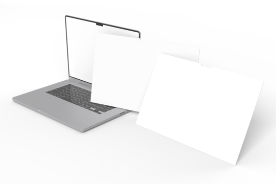 Modern Laptop Screen Website Mockup. Showcase websites, apps, or browser interfaces. Blank frame, isolated on white. Perfect for homepage, presentation, business layout for responsive design preview