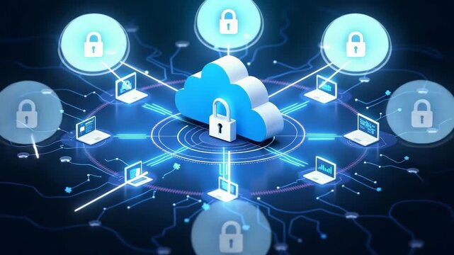 Advanced Cybersecurity in Cloud Computing: Secure Data Protocols & Resilient Networks for Modern Enterprises - Photo Stock Concept with Left Space
