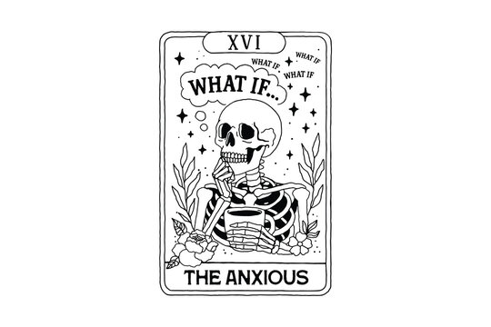 The Anxious Skeleton Tarot Card Illustration Halloween SVG Design