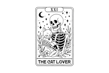 The Cat Lover Skeleton Tarot Card Illustration Halloween SVG Design