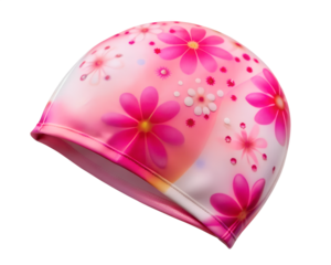Pink floral patterned swimming cap isolated on transparent background