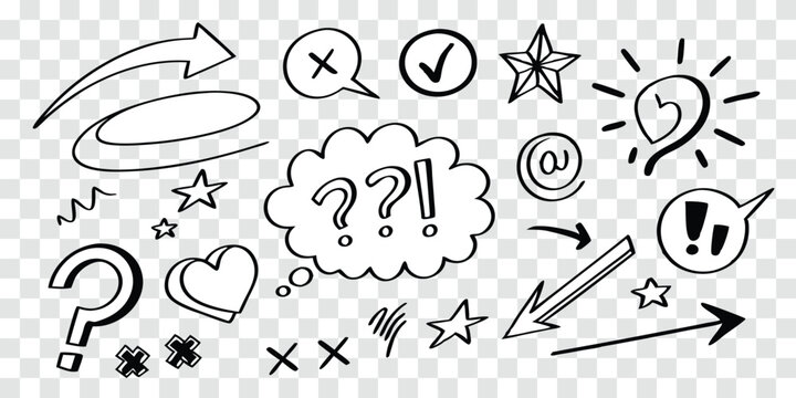 Hand Drawn Doodle Set with Arrows Symbols and Shapes for Creative Designs and Concepts Presentations and Educational Materials
