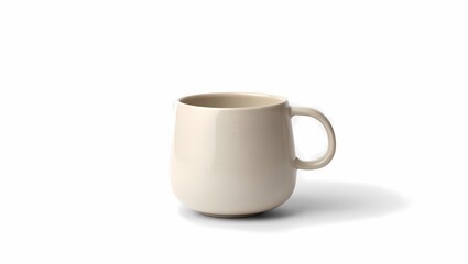 Obraz premium Empty Glossy Beige Ceramic Coffee Mug with Handle Isolated on White Background