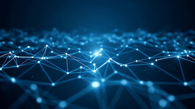 Abstract network of glowing blue nodes and lines on a dark background