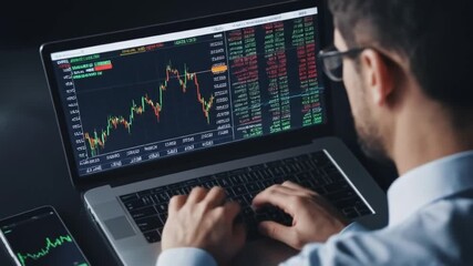 Technology and business financial investment concepts. Stock market, mutual fund, and digital asset investments. Entrepreneurs analyze financial data and forex trading charts. 4k video. - Powered by Adobe