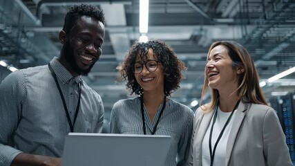 Diverse IT Team Collaborating in Data Center - Powered by Adobe