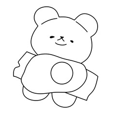 Bread bear with fried egg line art outline illustration vector 