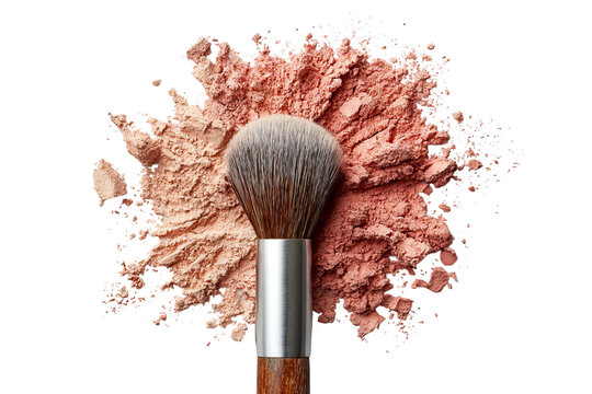 A flat lay of makeup brushes and beauty products arranged on a white isolated on a transparent background in PNG format. - Powered by Adobe