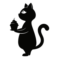 Vector illustration of a cat holding a cupcake