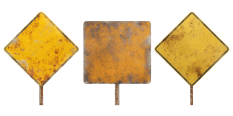 Three weathered, blank traffic signs