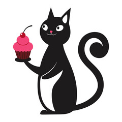 Vector illustration of a cat holding a cupcake