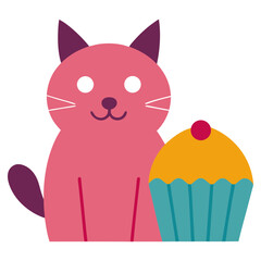 Vector illustration of a cat holding a cupcake
