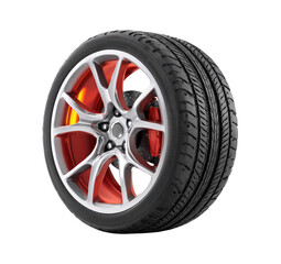 Obraz premium Close-up of a car wheel, red accents