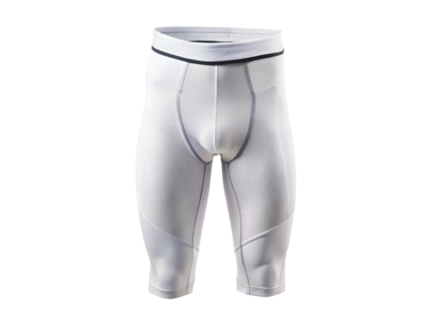 White athletic compression shorts with grey pattern isolated on transparent background
