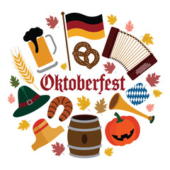 Oktoberfest Flat Icons Set German Festival Symbols, Beer, Music & Food Elements