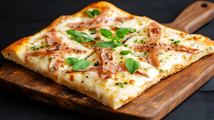 pizza on wooden table