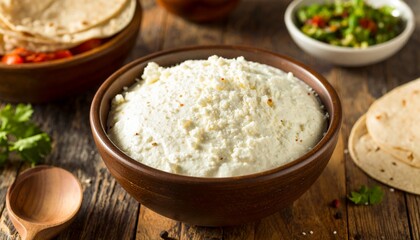Queso Blanco is a fresh, white, mild cheese commonly found in Latin American cuisine, especially in Mexican, Central American, and Caribbean dishes.
