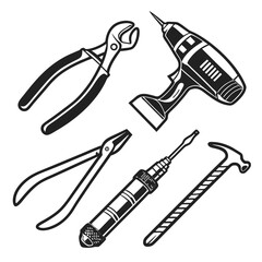 Assorted Hand Tools and Power Drill Illustration.