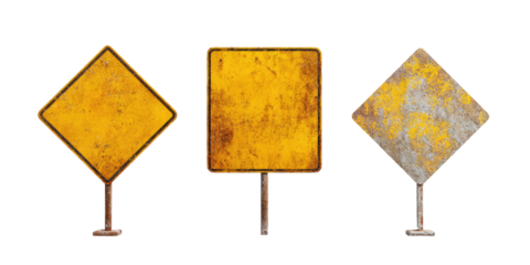 Three weathered, blank, road signs