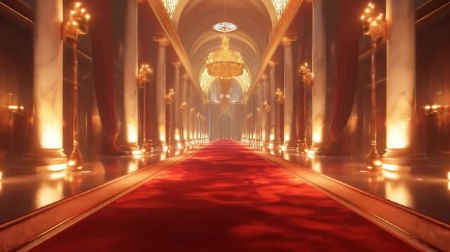 Grand Palace Hallway Red Carpet with Luxury Interior.