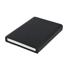 Closed black notebook with white pages isolated on transparent background