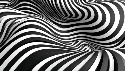 Abstract Black and White Striped Waves Creating a Dynamic Optical Illusion