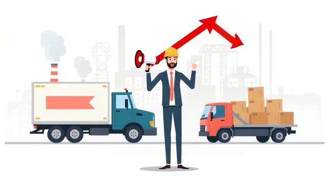 Modern Flat Vector Illustration of US Industrial Reshoring: Optimizing Domestic Production & Supply Chain Strategies for Competitive Growth