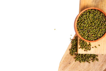 green mung beans in a bowl with empty space transparent