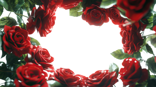 Red rose form a romantic floral frame, perfect for a Valentine's Day or wedding design on transparent background. PNG - Powered by Adobe