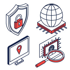 Digital Security and Global Connectivity Icons 1.