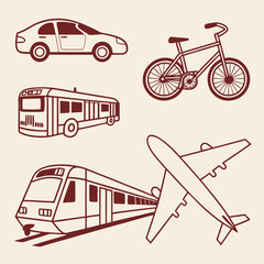 Diverse Transportation Methods Illustrated Collection.