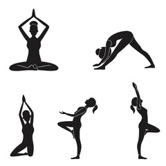 Diverse Yoga Poses Silhouette Collection.