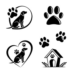 Dog Paw Prints and Silhouette Icons Collection.