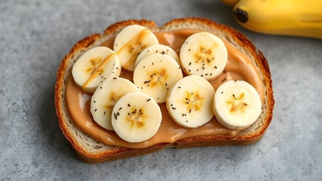 a toast with peanut butter and banana slices