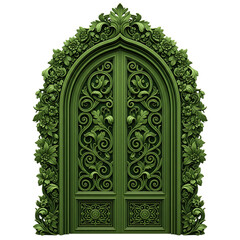 Ornate Green Door With Floral Ornament Architecture And Intricate Carvings
