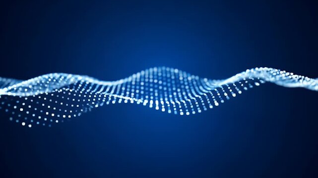 Glowing blue particles form a wavy digital line