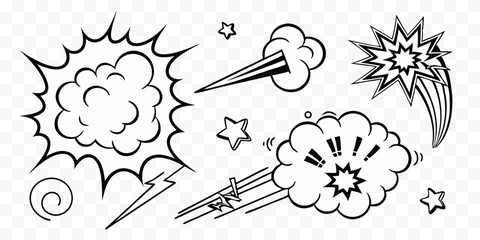 Energetic Cartoon Explosion and Speed Line Collection Perfect for Graphic Novels and Comic Book Designs Creates Dynamic Impact © design png