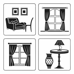 Interior Design Elements Icons Set.